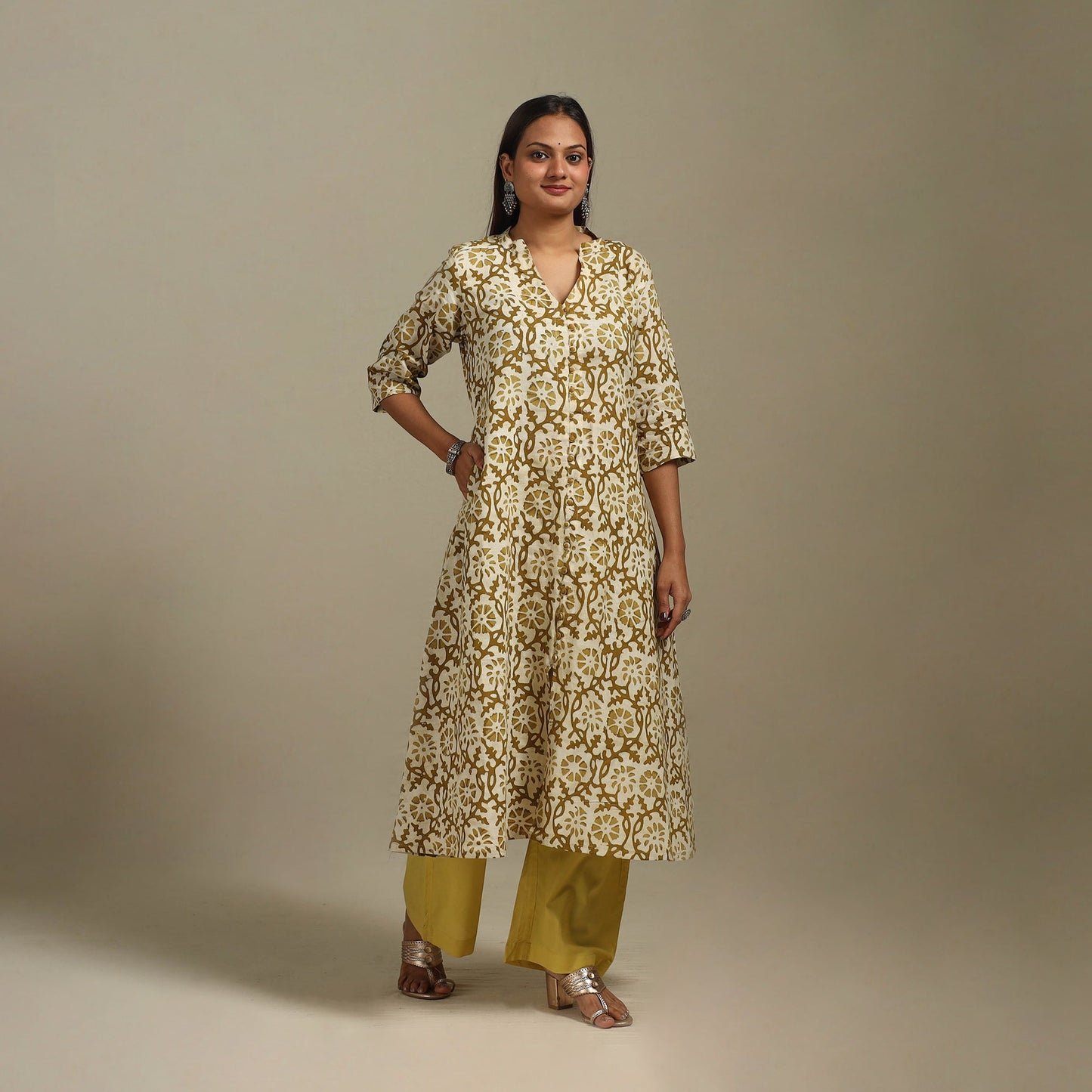 A-line cotton hand batik kurta for women 15 - handcrafted