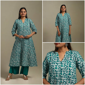 A-line cotton hand batik kurta for women 16 - handcrafted