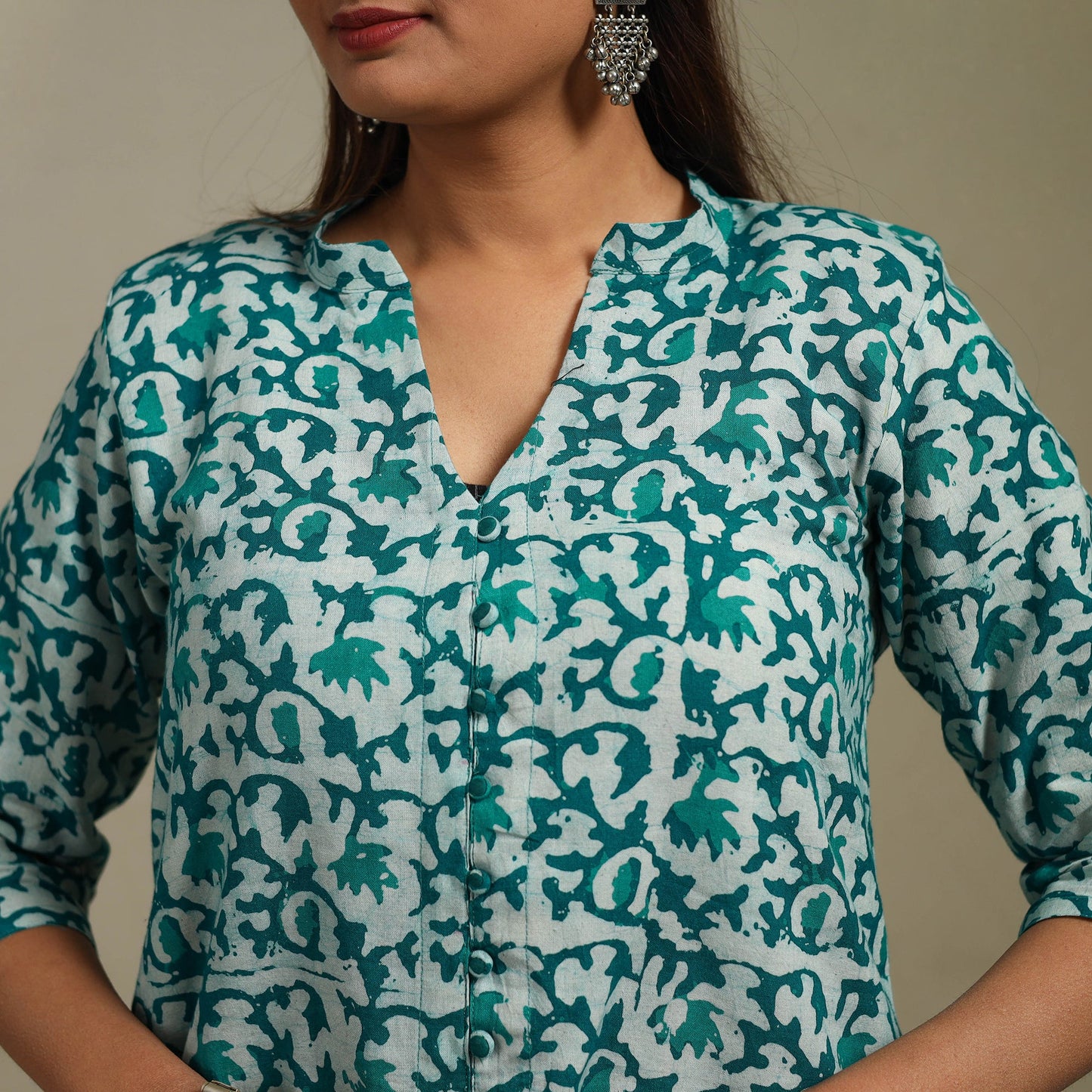 A-line cotton hand batik kurta for women 16 - handcrafted