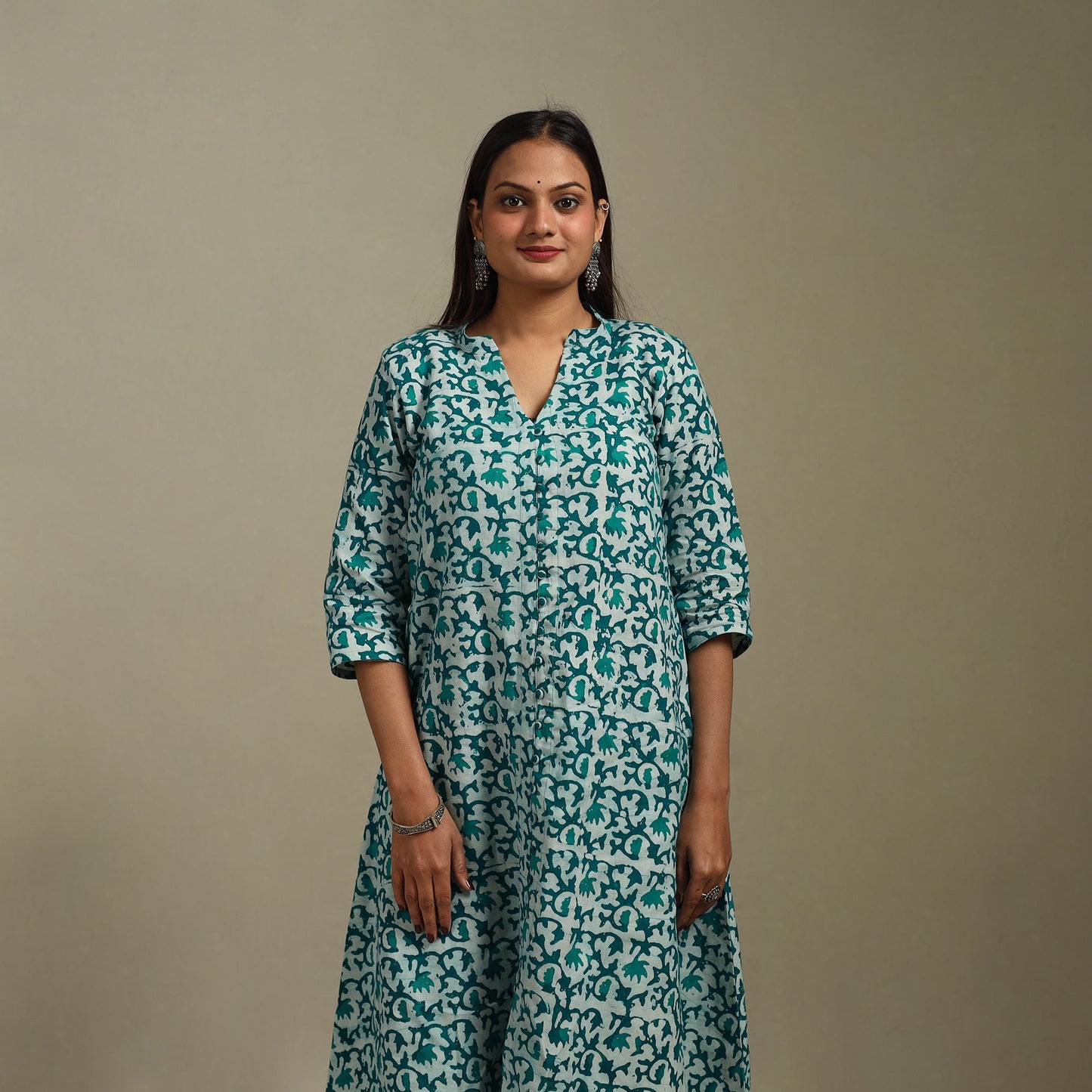 A-line cotton hand batik kurta for women 16 - handcrafted