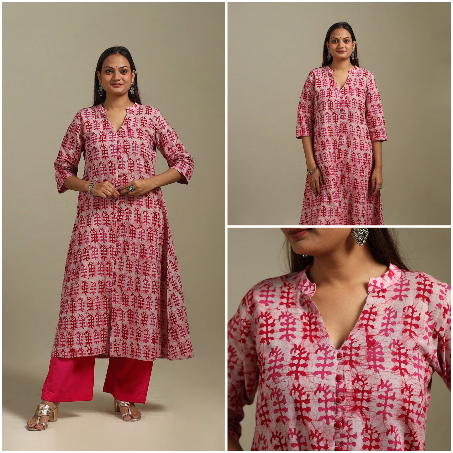 A-line cotton hand batik kurta for women 17 - handcrafted