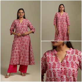 A-line cotton hand batik kurta for women 17 - handcrafted