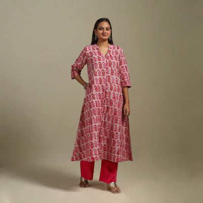 A-line cotton hand batik kurta for women 17 - handcrafted