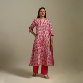 A-line cotton hand batik kurta for women 17 - handcrafted
