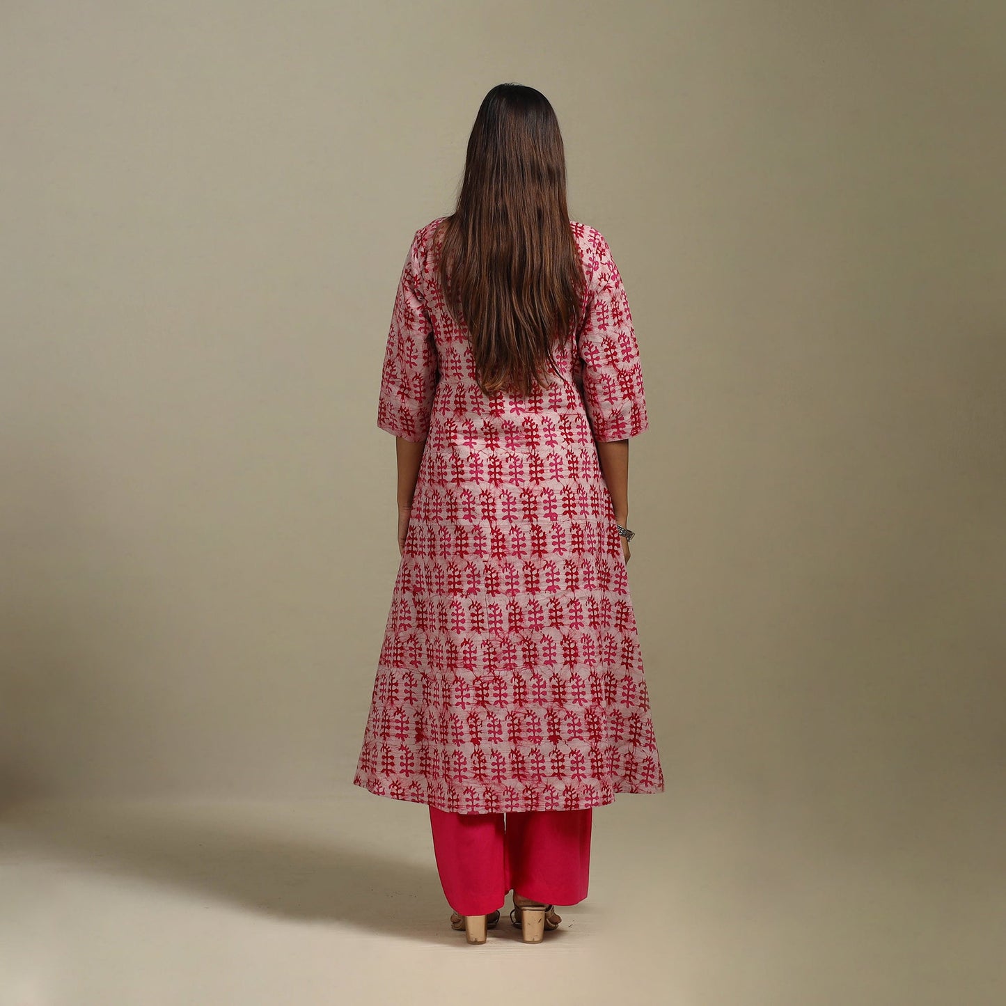 A-line cotton hand batik kurta for women 17 - handcrafted