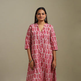 A-line cotton hand batik kurta for women 17 - handcrafted