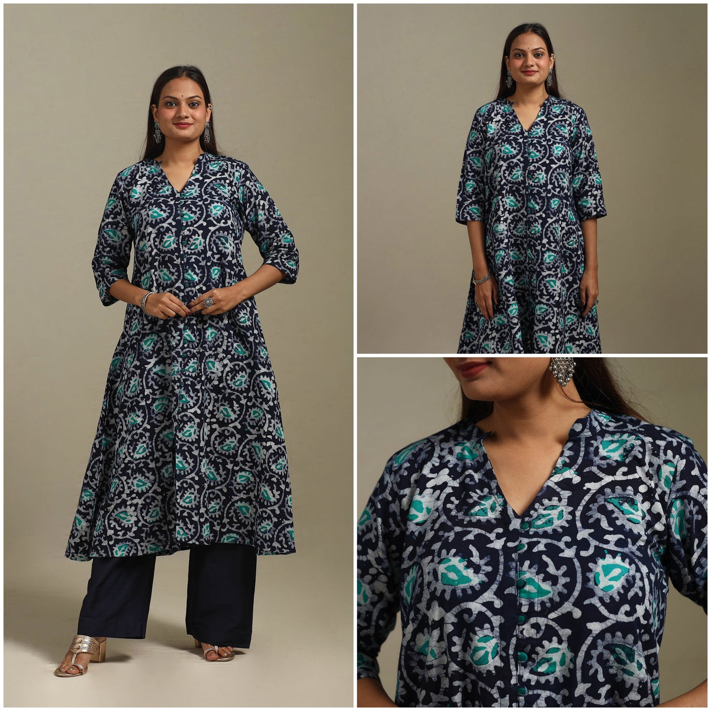 A-line cotton hand batik kurta for women 18 - handcrafted