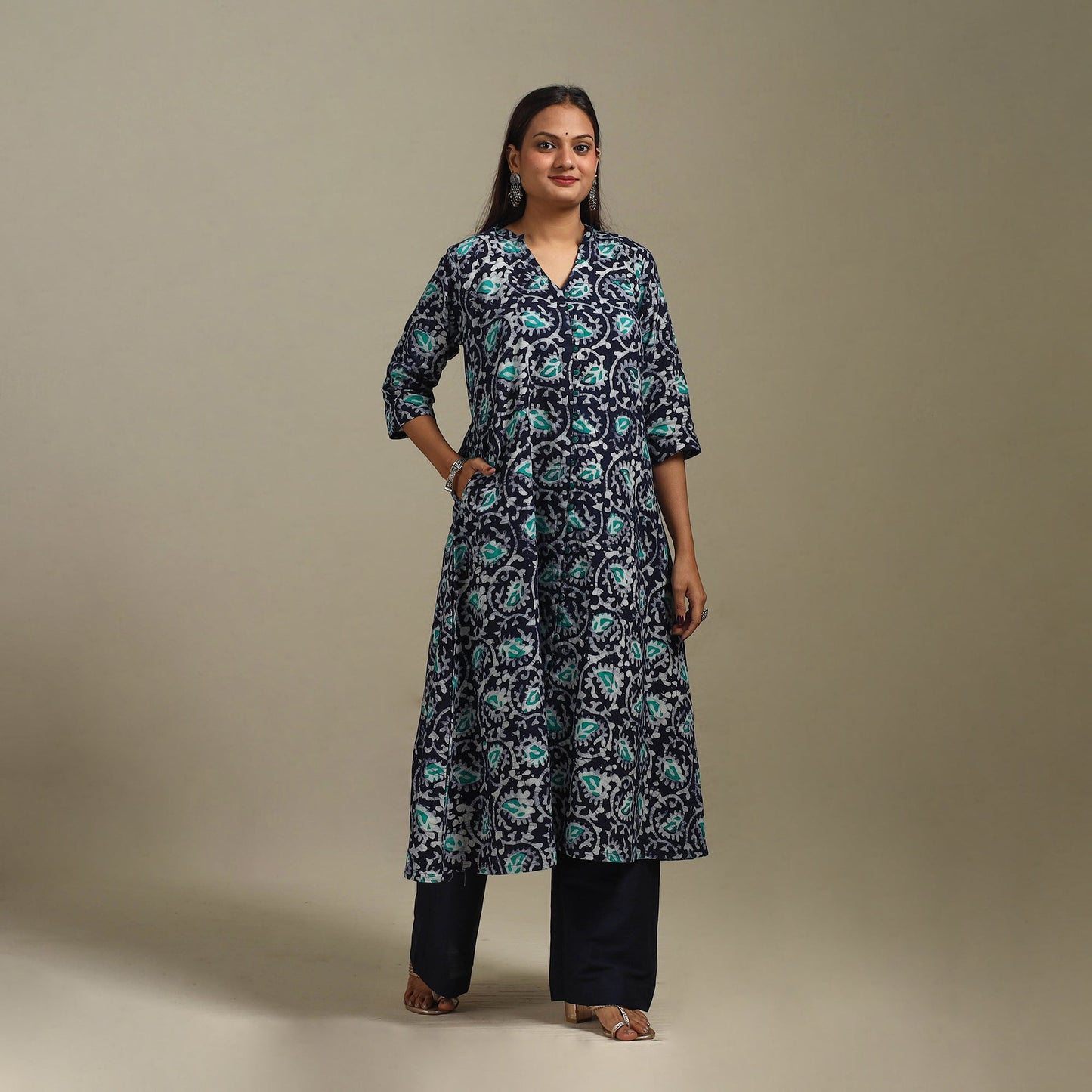 A-line cotton hand batik kurta for women 18 - handcrafted