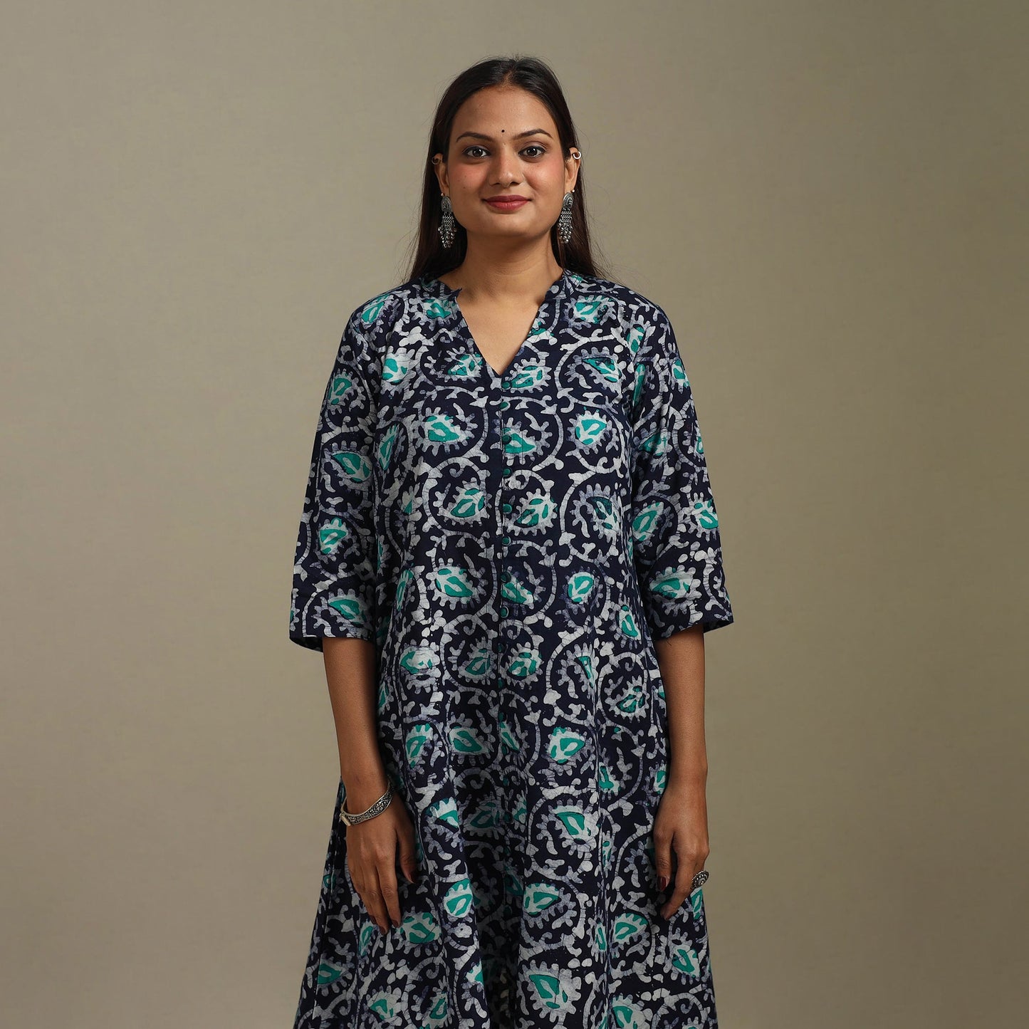 A-line cotton hand batik kurta for women 18 - handcrafted
