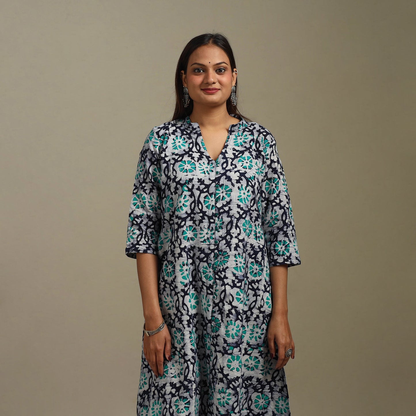 A-line cotton hand batik kurta for women 19 - handcrafted