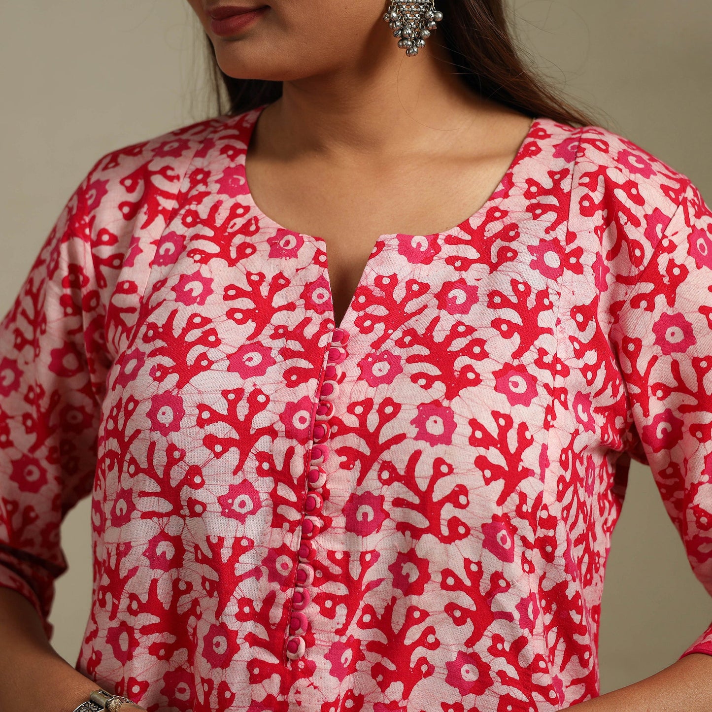 A-line cotton hand batik kurta for women 20 - handcrafted