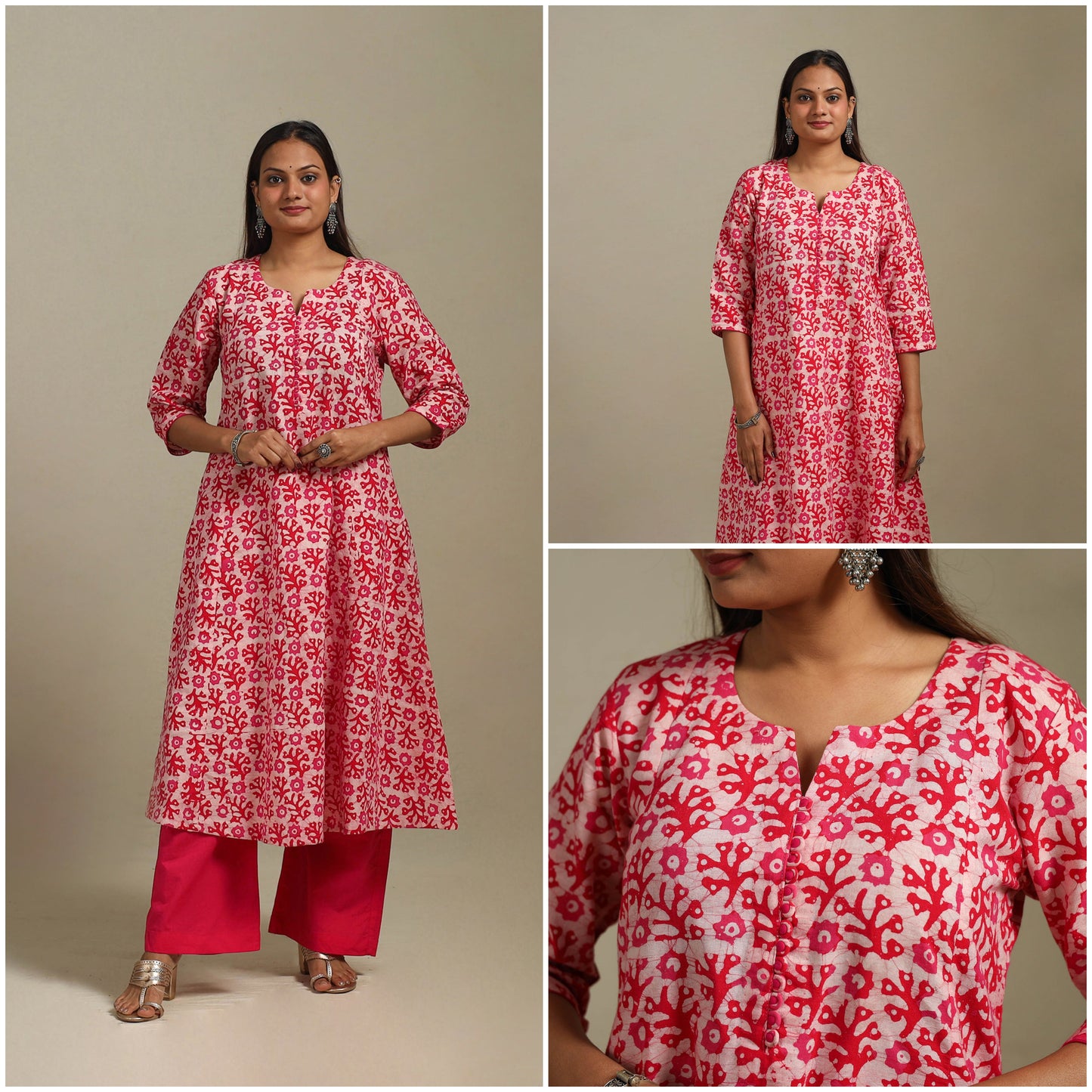 A-line cotton hand batik kurta for women 20 - handcrafted