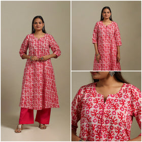 A-line cotton hand batik kurta for women 20 - handcrafted