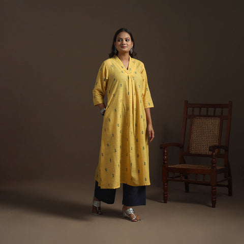 A-line cotton hand embroidered jacquard kurta for women 10