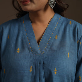 A-line cotton hand embroidered jacquard kurta for women 11