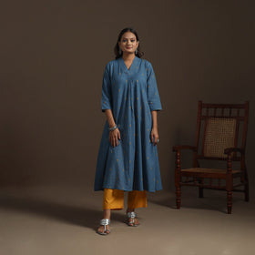 A-line cotton hand embroidered jacquard kurta for women 11