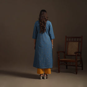 A-line cotton hand embroidered jacquard kurta for women 11