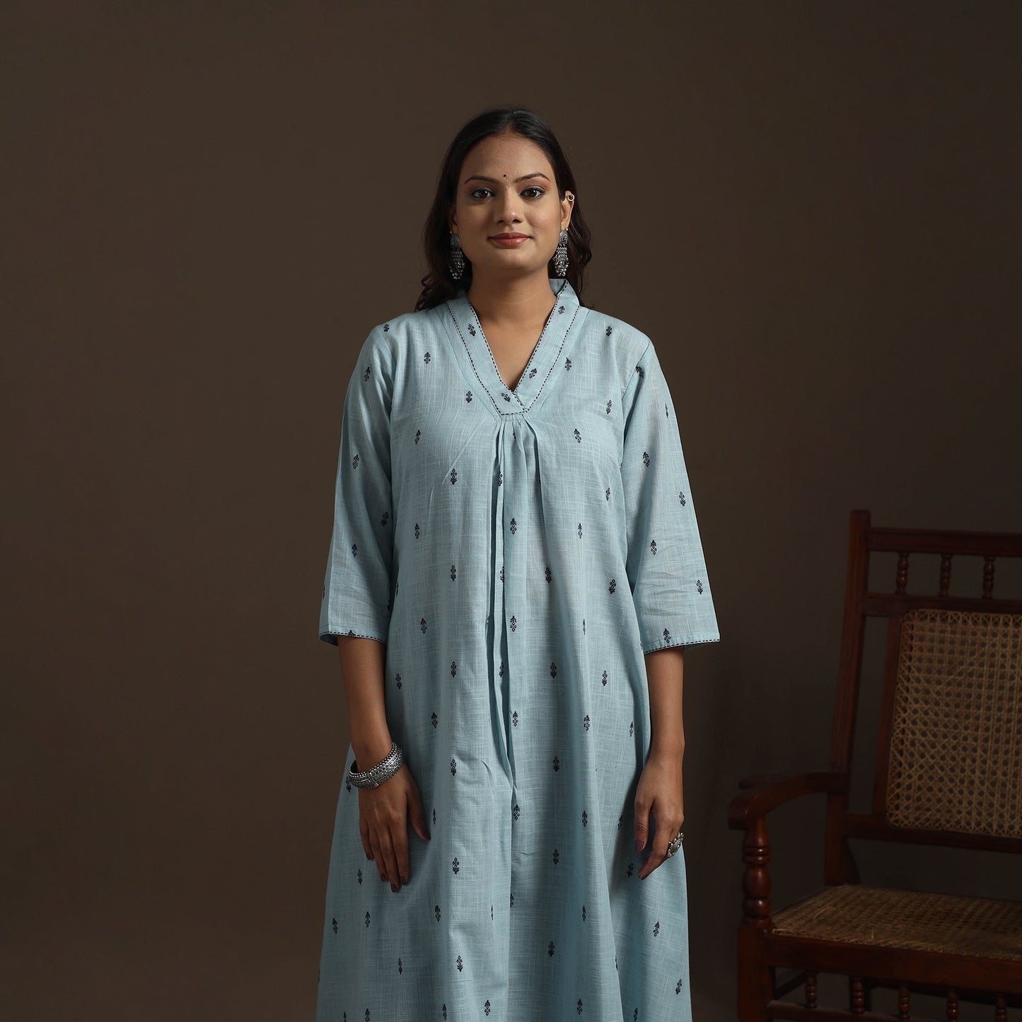 A-line cotton hand embroidered jacquard kurta for women 12