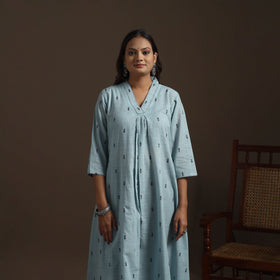 A-line cotton hand embroidered jacquard kurta for women 12