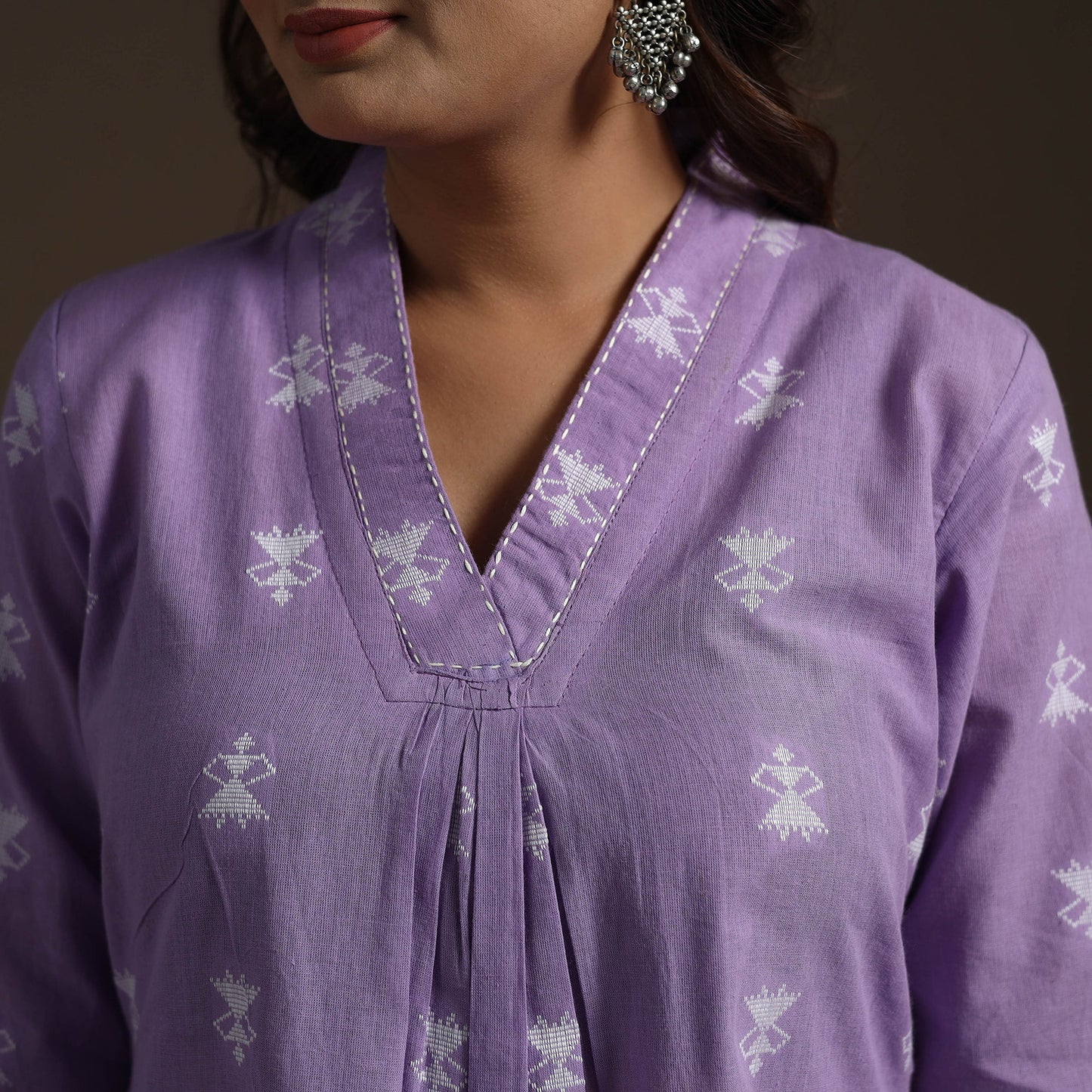 A-line cotton hand embroidered jacquard kurta for women 13