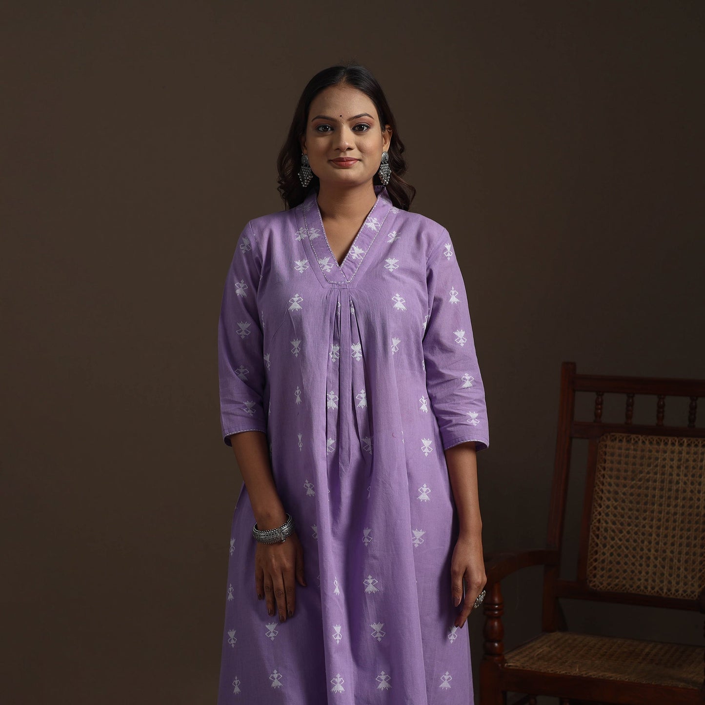 A-line cotton hand embroidered jacquard kurta for women 13