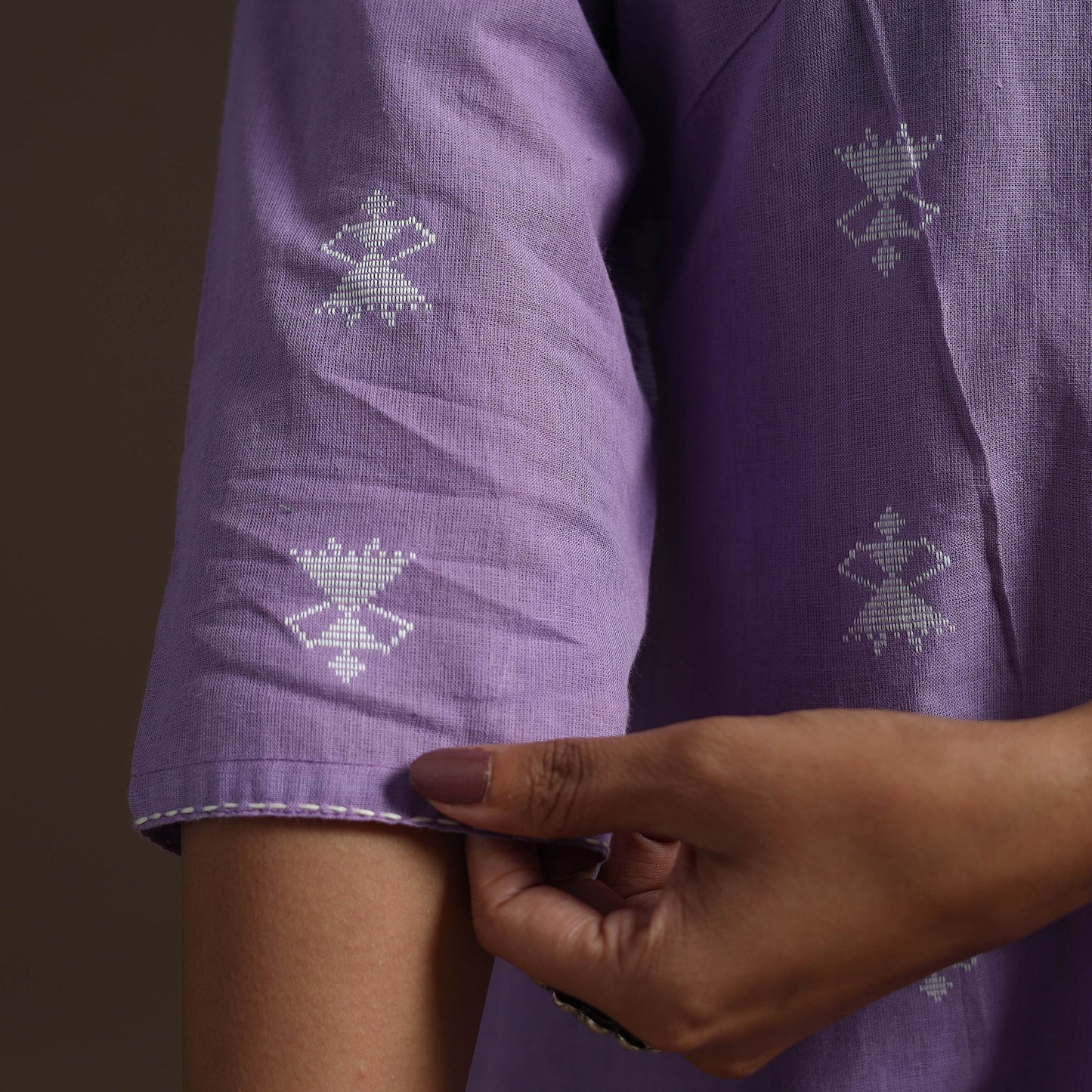 A-line cotton hand embroidered jacquard kurta for women 13