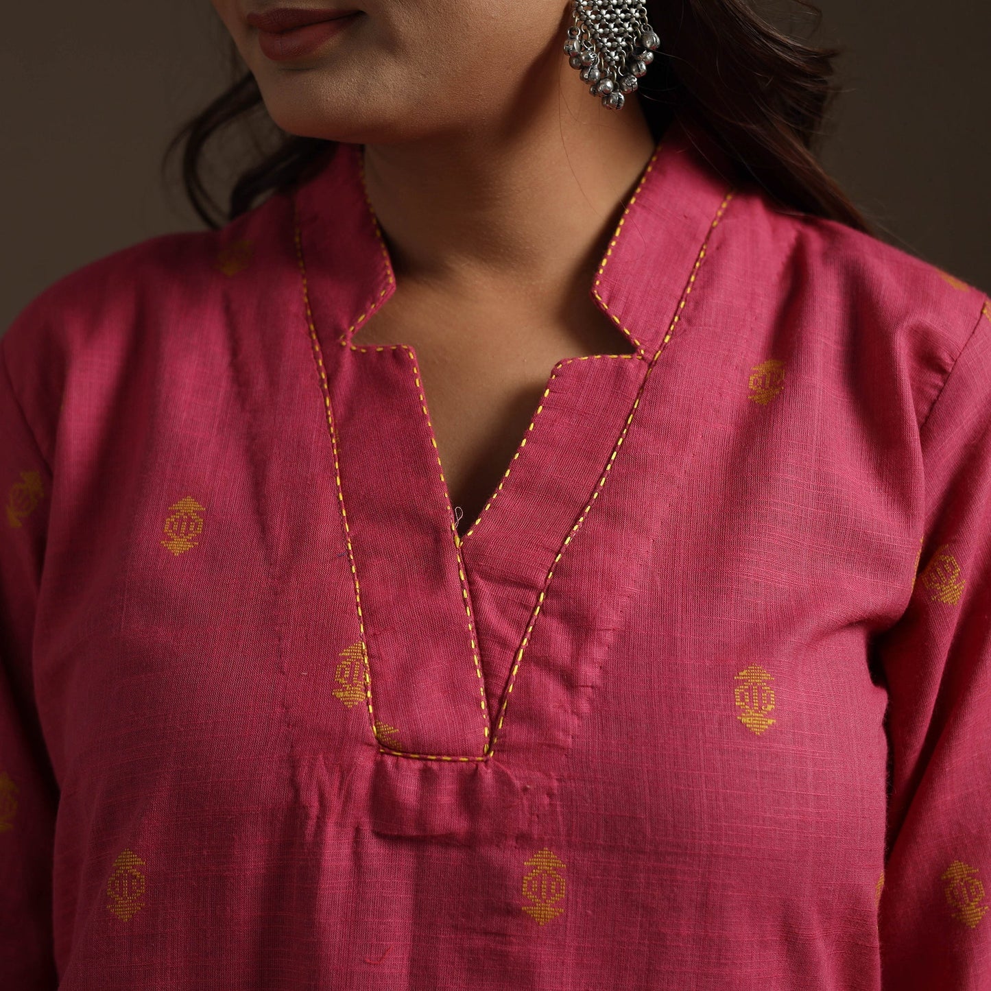 A-line cotton hand embroidered jacquard kurta for women 14