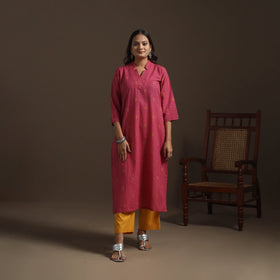 A-line cotton hand embroidered jacquard kurta for women 14