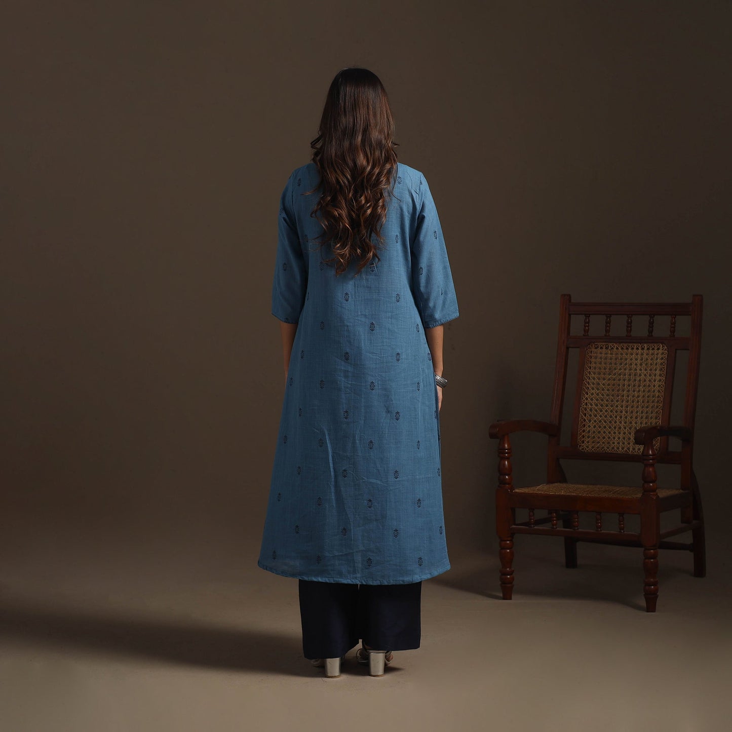 A-line cotton hand embroidered jacquard kurta for women 15