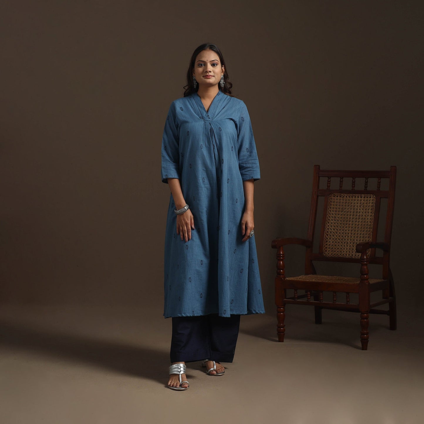 A-line cotton hand embroidered jacquard kurta for women 15