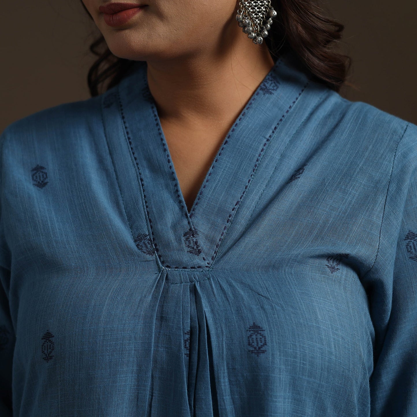 A-line cotton hand embroidered jacquard kurta for women 15