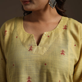 A-line cotton hand embroidered jacquard kurta for women 16