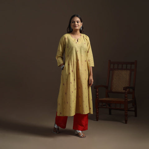A-line cotton hand embroidered jacquard kurta for women 16
