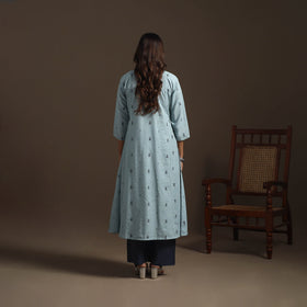 A-line cotton hand embroidered jacquard kurta for women 17