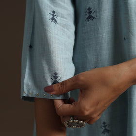 A-line cotton hand embroidered jacquard kurta for women 17