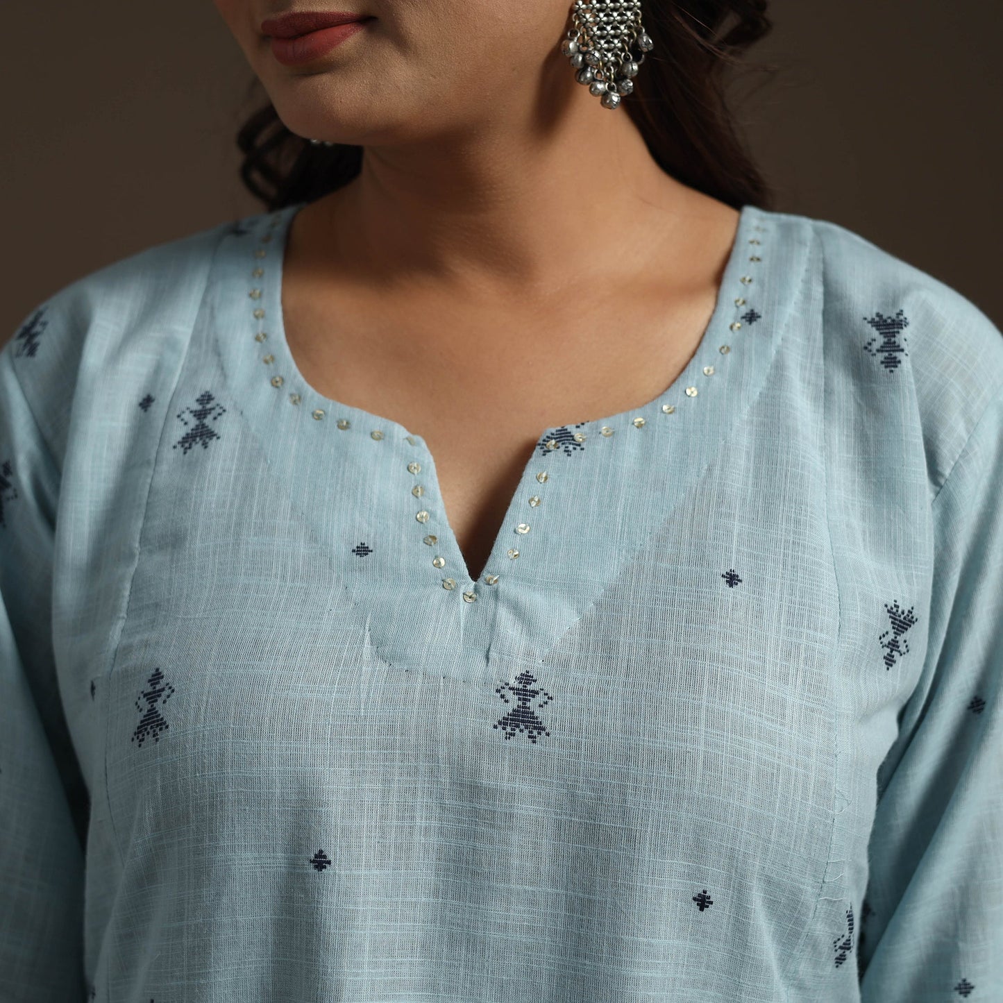 A-line cotton hand embroidered jacquard kurta for women 17