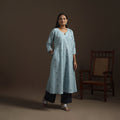 A-line cotton hand embroidered jacquard kurta for women 17