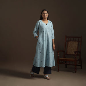A-line cotton hand embroidered jacquard kurta for women 17