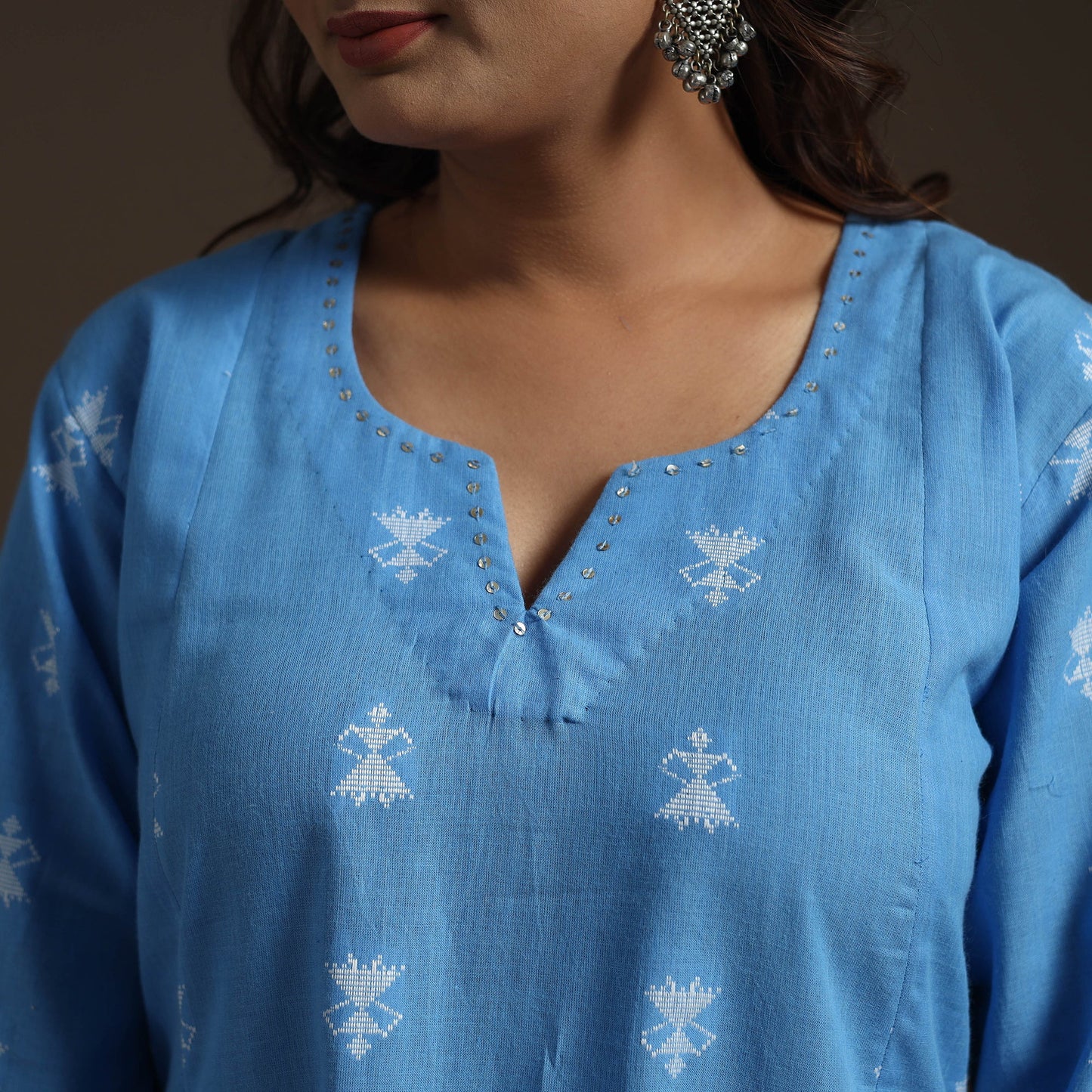 A-line cotton hand embroidered jacquard kurta for women 18