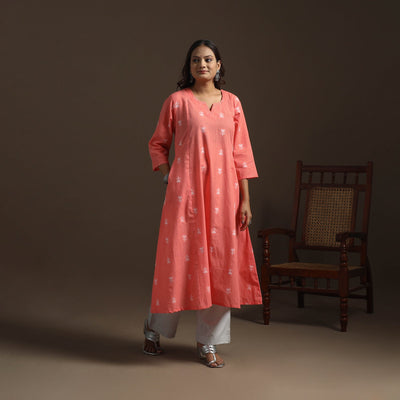 A-line cotton hand embroidered jacquard kurta for women 19