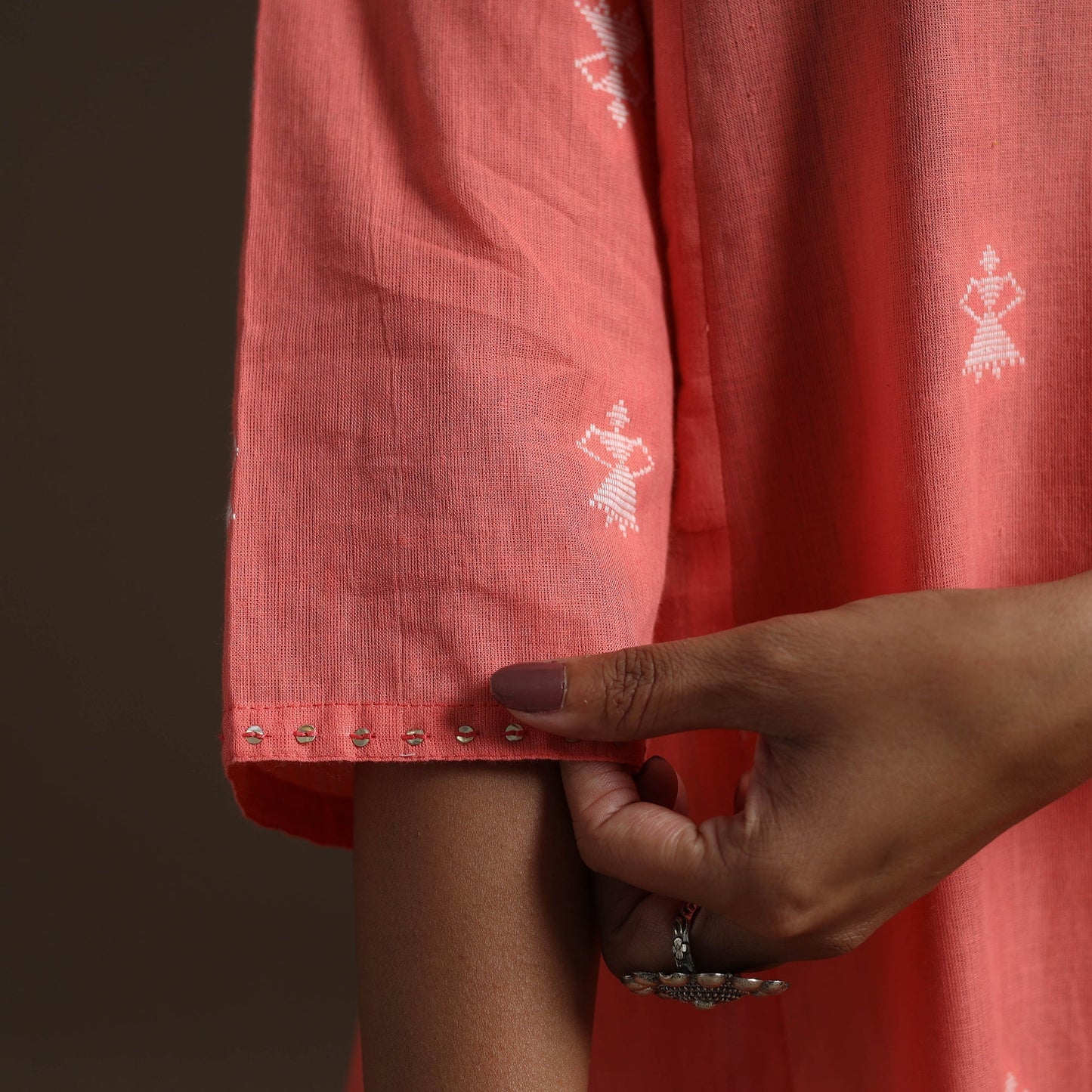 A-line cotton hand embroidered jacquard kurta for women 19