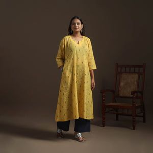 A-line cotton hand embroidered jacquard kurta for women 20