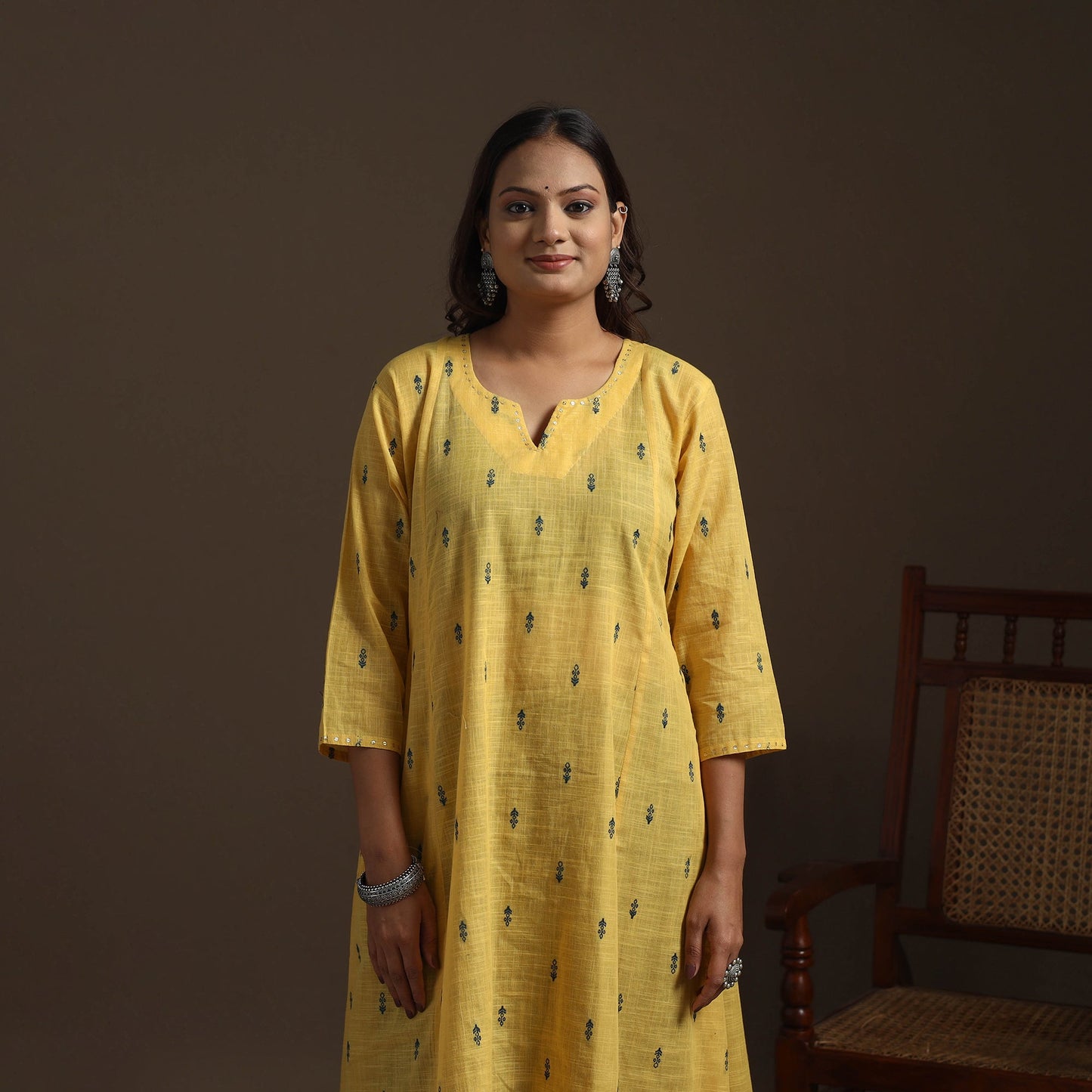 A-line cotton hand embroidered jacquard kurta for women 20