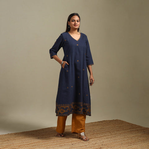 A-line cotton hand embroidered jamdani border thread buti