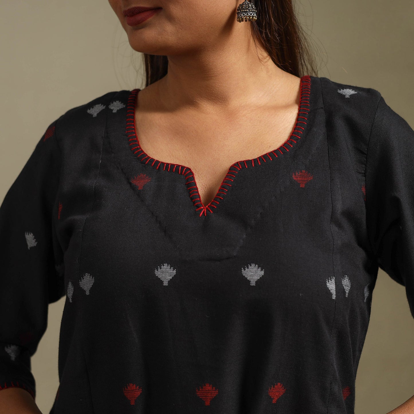 A-line cotton hand embroidered jamdani border thread buti