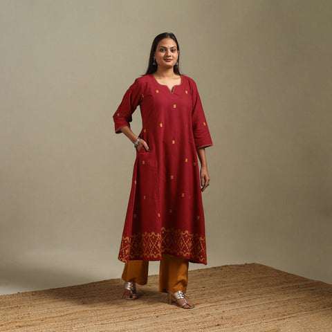 A-line cotton hand embroidered jamdani border thread buti