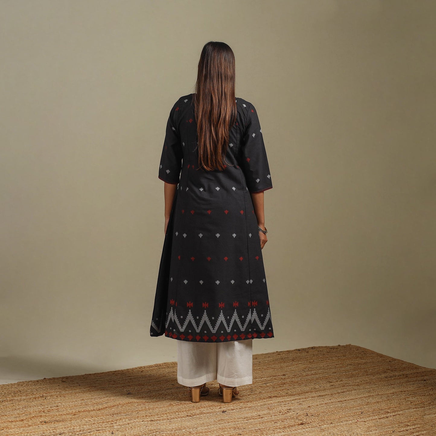 A-line cotton hand embroidered jamdani border thread buti