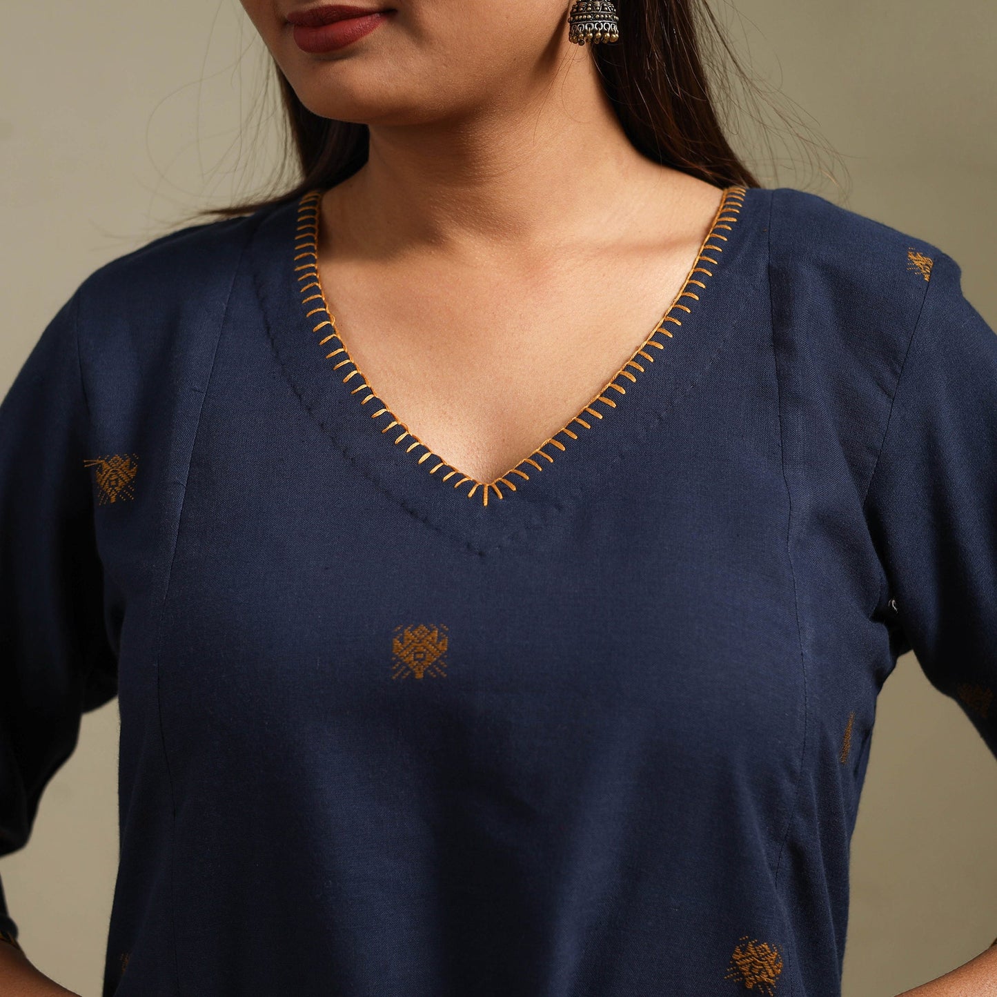 A-line cotton hand embroidered jamdani border thread buti