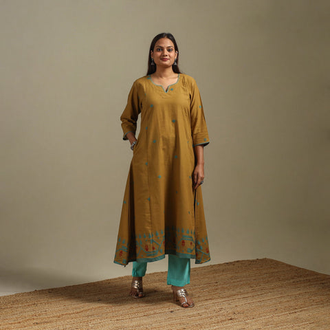 A-line cotton hand embroidered jamdani border thread buti