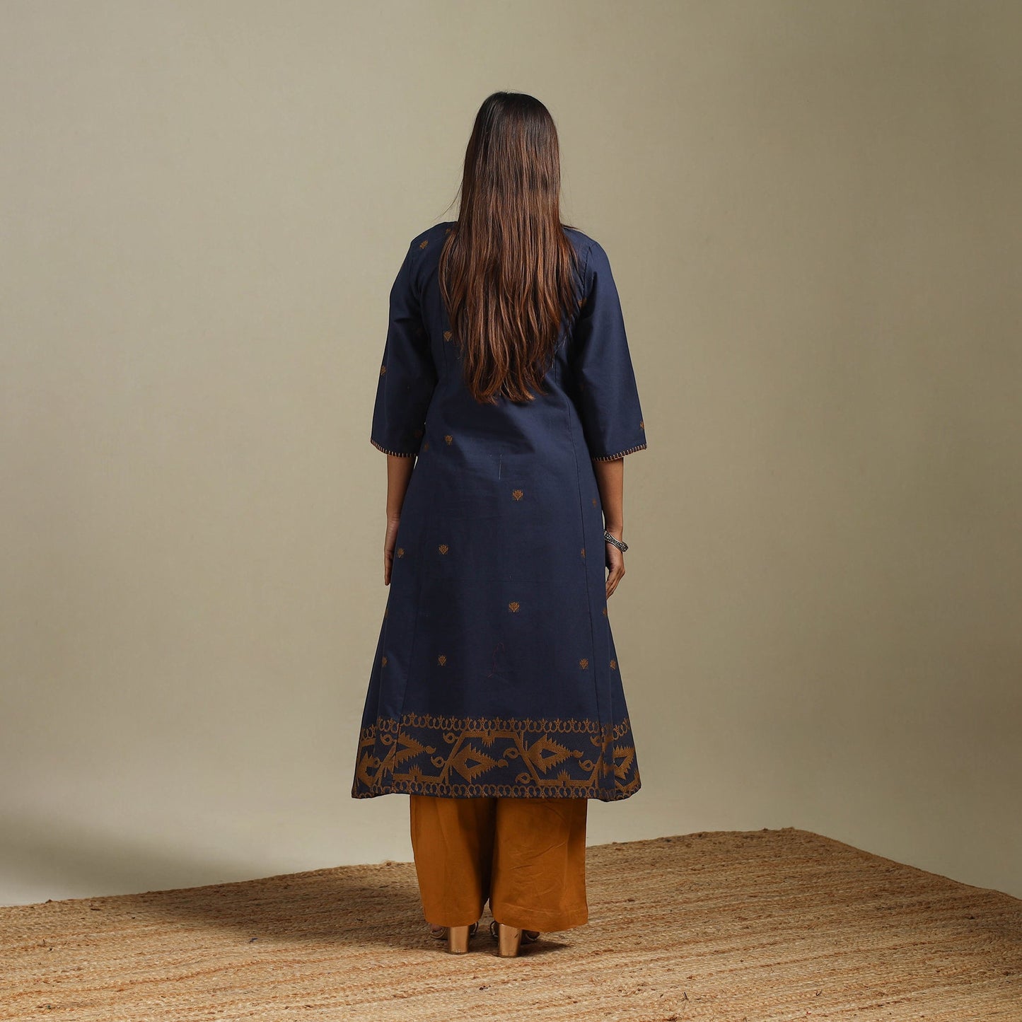 A-line cotton hand embroidered jamdani border thread buti